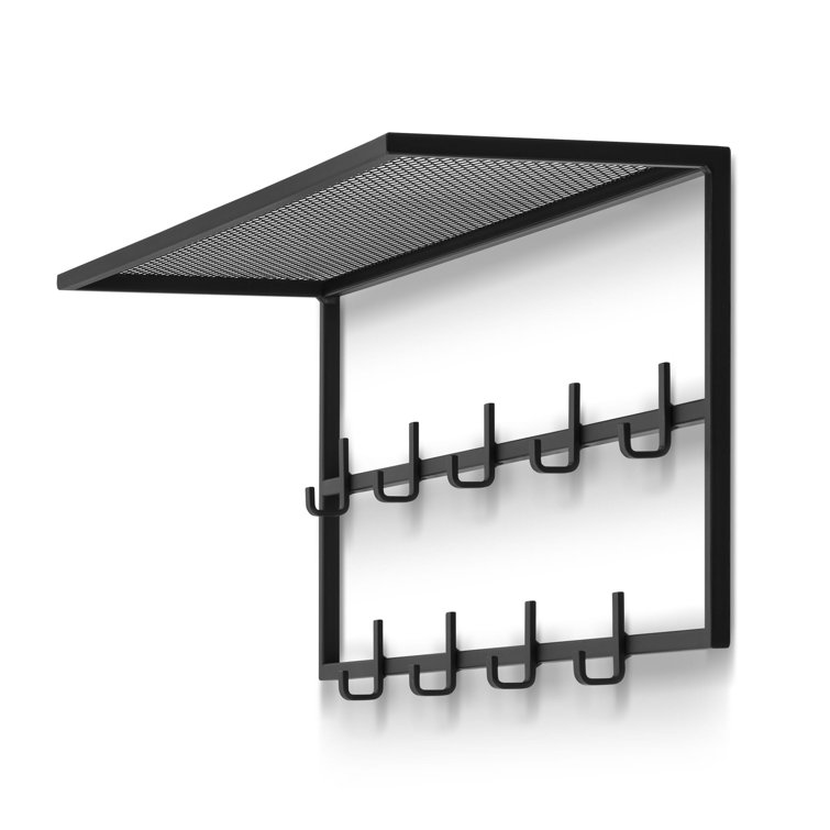 Ebern Designs Lemarion 9 Hook Wall Mounted Coat Rack with Storage in